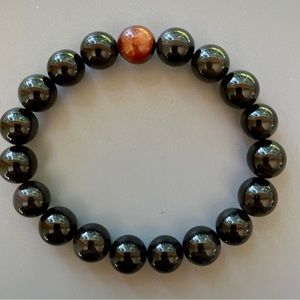 Black Obsidian and Red Tigers Eye Handcrafted Bead Bracelet